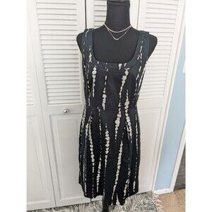 Ann Taylor Dress Women Sz 6 Sheath Black Tan Sleeveless ScoopNeck Chintz Stretch